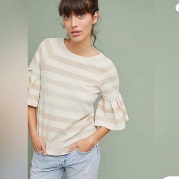 Maeve Helsa Metallic Striped Ruffle Sleeve top medium - Picture 2 of 13